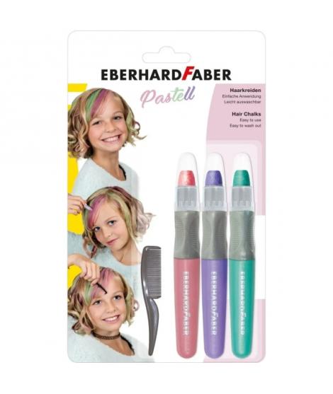 Eberhard Faber Pack de 3 Tizas Pastel para el Cabello + 1 Mini Peine - Aplicar sobre el Cabello Seco - Utilice el Peine para Dis