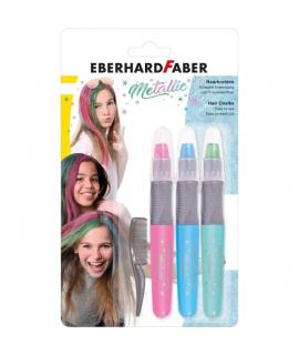 Eberhard Faber Pack de 3 Tizas Metallic para el Cabello + 1 Mini Peine - Aplicar sobre el Cabello Seco - Utilice el Peine para D