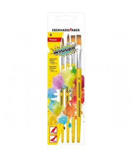 Eberhard Faber Winner Pack con 4 Pinceles de Pelo Sintetico Tamaños 4, 6, 8, 12 - Virola de Aluminio