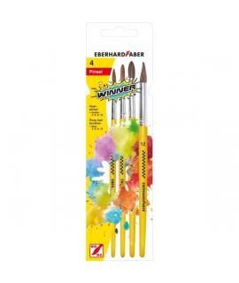 Eberhard Faber Winner Pack con 4 Pinceles de Pelo Poni Tamaños 4, 6, 8, 12 - Virola de Aluminio