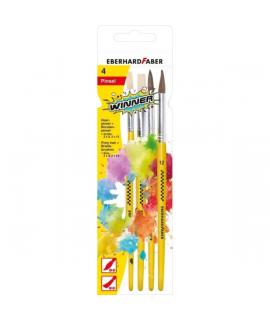 Eberhard Faber Winner Pack con 4 Pinceles de Pelo Cerda y Pelo Poni Tamaños 8, 12 - Virola de Aluminio