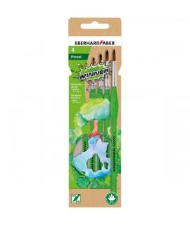 Eberhard Faber Green Winner Pack con 4 Pinceles de Pelo Sintetico Tamaños 0, 1, 2, 4 - Agarre Ergonomico - Fabricados con un 60%