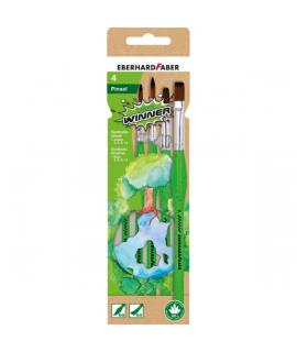 Eberhard Faber Green Winner Pack con 4 Pinceles de Pelo Sintetico Tamaños 4, 6, 8, 12 - Agarre Ergonomico - Fabricados con un 60