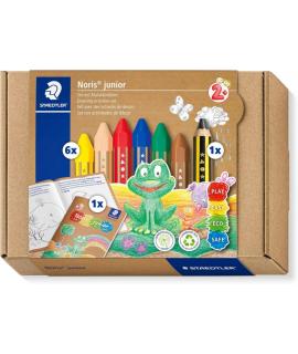 Staedtler Noris Junior Conjunto de Actividades Pack de 6 Ceras de Colores + Lapiz de Grafito Extragrueso + Folleto de Actividade