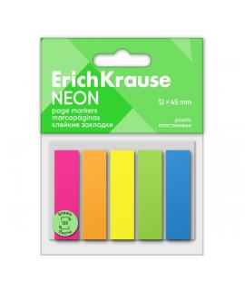 ErichKrause Pack de 5 Blocs de 25 Marcadores de Pagina de Plastico 12x45mm - Colores Amarillo, Azul, Naranja, Verde y Rosa Neon