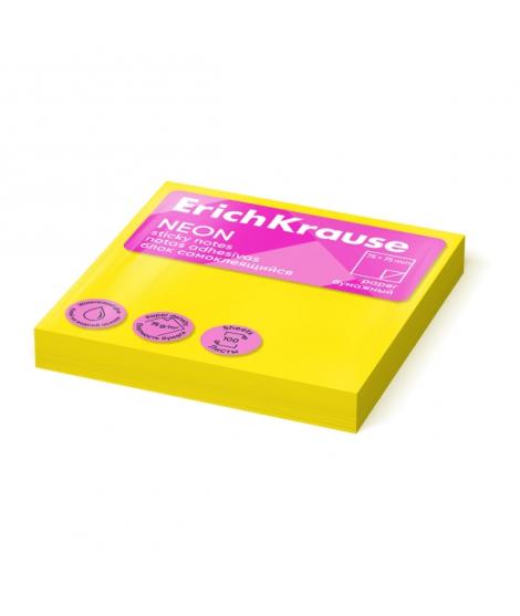 ErichKrause Bloc de 100 Notas Adhesivas 75x75mm - Removibles - Color Amarillo Neon
