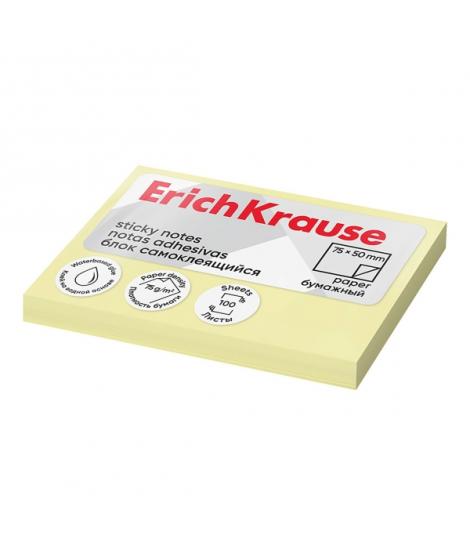 ErichKrause Bloc de 100 Notas Adhesivas 50x75mm - Removibles - Color Amarillo Claro