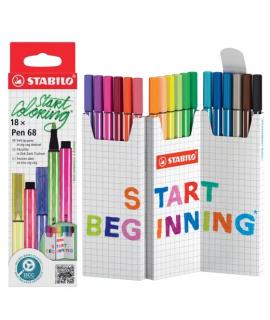 Stabilo Pen 68 Pack de 18 Rotuladores de Punta de Fibra - Trazo de 1mm aprox. - Tinta con Base de Agua - Colores Surtidos