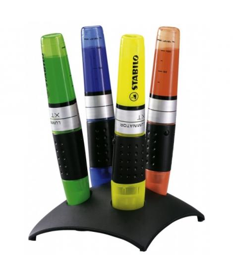 Stabilo Luminator Set de Escritorio con 4 Marcadores Fluorescentes - Mayor Suministro de Tinta - Zona de Agarre - Trazo entre 2 