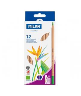 Milan Pack de 12 Lapices Hexagonales de Colores - Mina Gruesa 3.5mm - Resistente a la Rotura - Madera Certificada FSC - Colores 