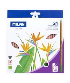 Milan Pack de 24 Lapices Hexagonales de Colores - Mina Gruesa 3.5mm - Resistente a la Rotura - Madera Certificada FSC - Colores 