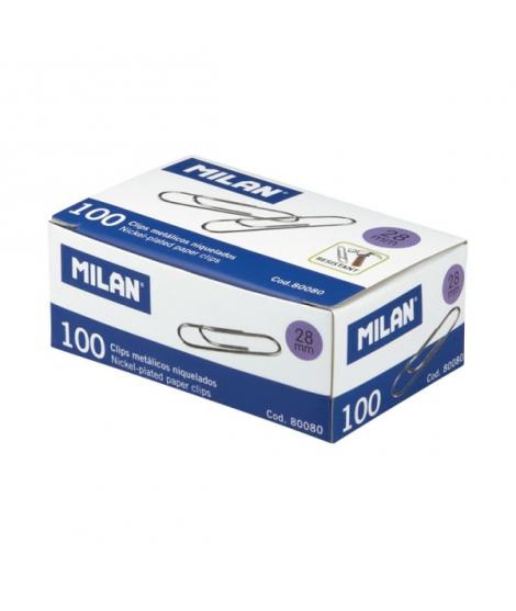 Milan Caja de 100 Clips Labiados Niquelados 28mm