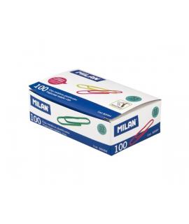 Milan Caja de 100 Clips Metalicos Plastificados 33mm - Colores Surtidos