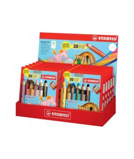 Stabilo Woody 3 en 1 30º Aniversario Unicornio y Tigre Expositor con 10 Packs de 6 Lapices de Colores + Sacapuntas - Lapiz de Co