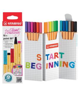 Stabilo Point 88 Pack de 18 Rotuladores de Punta de Fibra - Trazo de 0.4mm aprox. - Tinta con Base de Agua - Colores Surtidos