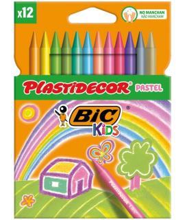 Bic Kids Plastidecor Pastel Caja de 12 Lapices de Cera - Extraresistentes - Facil de Sacar Punta - No Mancha - Colores Pastel Su