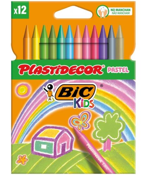 Bic Kids Plastidecor Pastel Caja de 12 Lapices de Cera - Extraresistentes - Facil de Sacar Punta - No Mancha - Colores Pastel Su