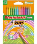 Bic Kids Plastidecor Pastel Caja de 12 Lapices de Cera - Extraresistentes - Facil de Sacar Punta - No Mancha - Colores Pastel Su