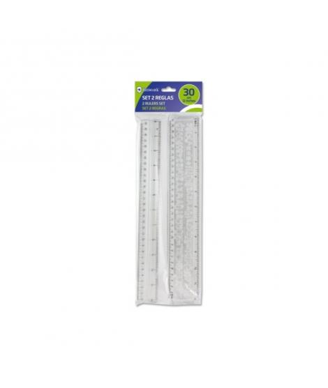 Bismark Pack de 2 Reglas Milimetradas 30cm - Con Plantilla de Caracteres Rotulables - Ideal para Colegio - Fabricada en Plastico