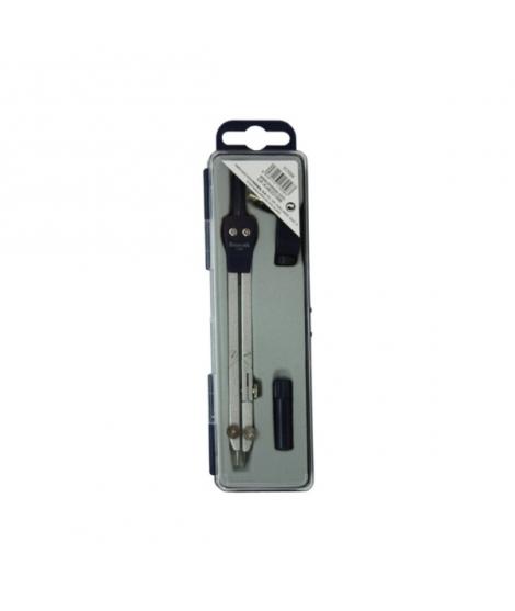 Bismark Compas Escolar con Doble Articulacion y Adaptador Universal - Presentado en Estuche de Plastico - Color Negro/Acero
