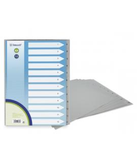 Bismark Indice Numerico con Pestañas del 1 al 12 - Multitaladro - Formato A4 - Fabricados en Polipropileno - Color Gris