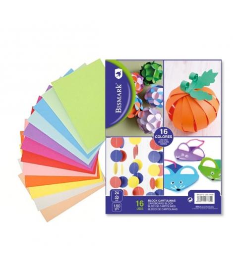 Bismark Pack de 16 Cartulinas 180 g/m² - Tamaño 24 x 32cm - Colores Surtidos