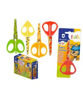 Bismark Kids Fruits Tijera Escolar 13cm - Hojas y Mangos Decorados con Frutas - Mangos en Plastico - Punta Roma - 4 Diseños Surt