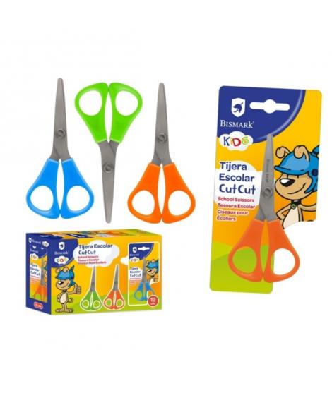Bismark Kids Cut-Cut Tijera Escolar - Mangos en Plastico - Punta Roma - Colores Surtidos