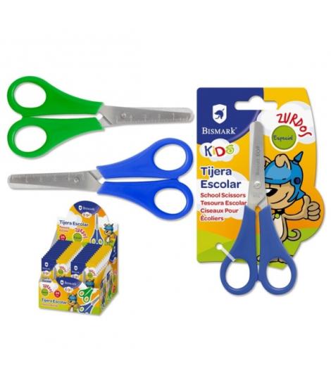 Bismark Kids Tijera Escolar para Zurdos - Mangos en Plastico - Punta Roma - Colores Azul y Verde