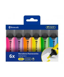 Bismark Pack de 6 Marcadores Fluorescentes - Punta Biselada 2 - 5mm Aprox - Tinta Base de Agua - Larga Duracion - Colores Neon S