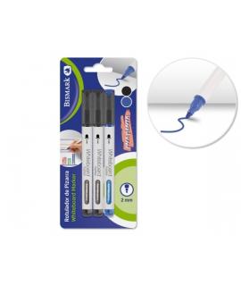 Bismark Pack de 3 Rotuladores para Pizarra Blanca - Punta Redonda 2mm - Colores Negro y Azul