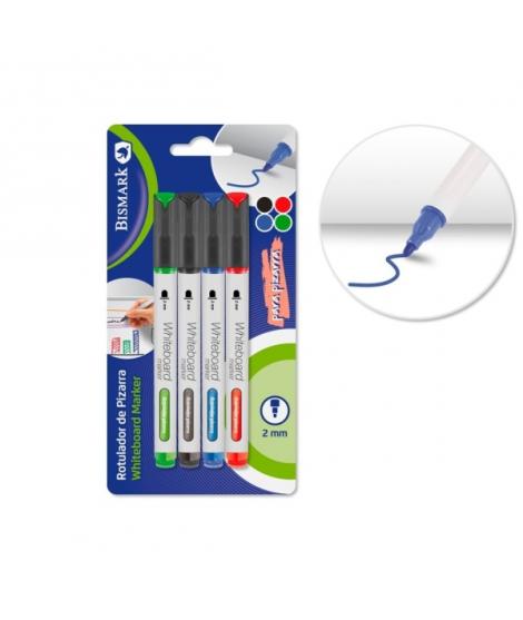 Bismark Pack de 4 Rotuladores para Pizarra Blanca - Punta Redonda 2mm - Colores Surtidos