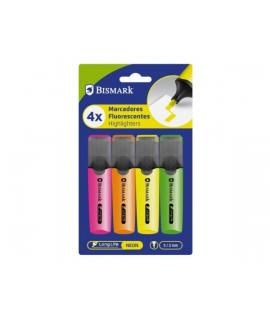 Bismark Pack de 4 Marcadores Fluorescentes - Punta Biselada 2 - 5mm Aprox - Tinta Base de Agua - Larga Duracion - Colores Neon S