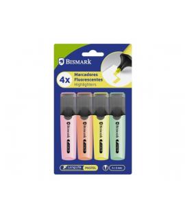 Bismark Pack de 4 Marcadores Fluorescentes - Punta Biselada 2 - 5mm Aprox - Tinta Base de Agua - Larga Duracion - Colores Pastel