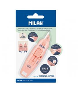 Milan Coleccion 430 Cutter de Hoja Ceramica Reemplazable - Cuchilla con Protector - Bloqueo de Seguridad - Color Rosa