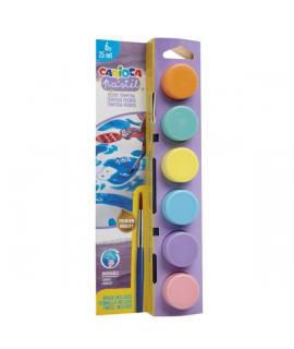 Carioca Pastel Pack de 6 Temperas en Botes de 25ml + Pincel - Superlavables - Mezclables - Colores Pastel Surtidos