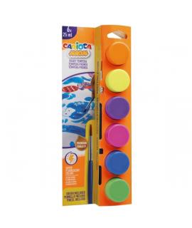 Carioca Neon Pack de 6 Temperas en Botes de 25ml + Pincel - Superlavables - Mezclables - Colores Neon Surtidos