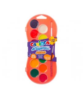 Carioca Acuarell Neon Pack de 12 Acuarelas en Pastillas de Ø 30mm - Brillantes - Facilmente Mezclables - Colores Neon Surtidos