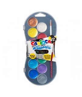 Carioca Acuarell Metallic Pack de 12 Acuarelas en Pastillas de Ø 30mm - Brillantes - Facilmente Mezclables - Colores Metallic Su
