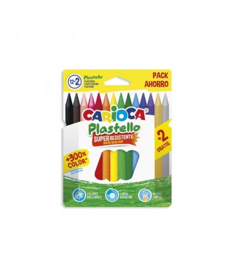 Carioca Plastello Pack de 12+2 Plasticeras - Extra Limpias - No Dejan Color en las Manos - Faciles de Afilar - Colores Surtidos 