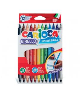 Carioca Birello Pack de 12 Rotuladores - Doble Punta Fina y Media - Tinta Superlavable No Toxica - Lavable de la Piel y Tejidos 