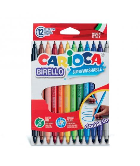 Carioca Birello Pack de 12 Rotuladores - Doble Punta Fina y Media - Tinta Superlavable No Toxica - Lavable de la Piel y Tejidos 