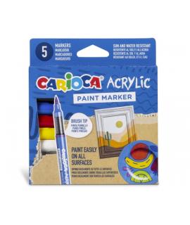 Carioca Acrylic Pack de 5 Marcadores de Pintura Acrilica - Punta Pincel - Tinta a Base de Agua - Alta Cobertura - Colores Surtid