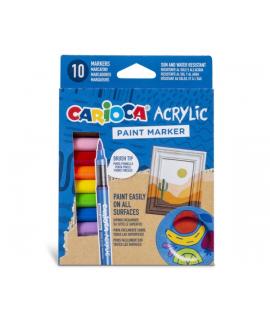 Carioca Acrylic Pack de 10 Marcadores de Pintura Acrilica - Punta Pincel - Tinta a Base de Agua - Alta Cobertura - Colores Surti