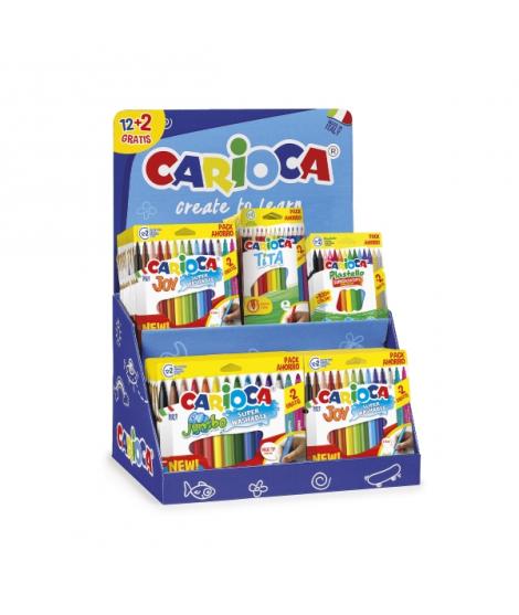 Carioca Expositor 12+2 Incluye 18 Joy Bolsa Papel 12+2, 6 Jumbo Bolsa Papel 12+2, 12 Tita Box 12+2 y 12 Plastello Bolsa Papel 12