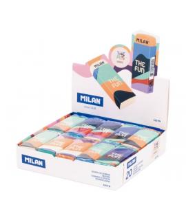 Milan The Fun Nata 320 Expositor con 20 Goma de Borrar Rectangular - Caucho Sintetico - Envuelta Individualmente - Faja y Goma d
