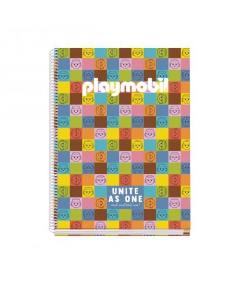 Dohe Playmobil Unite As One Cuaderno Espiral A4 100 Hojas Microperforadas Cuadricula 5mm - Tapa Dura Carton Forrado - Bandas de 
