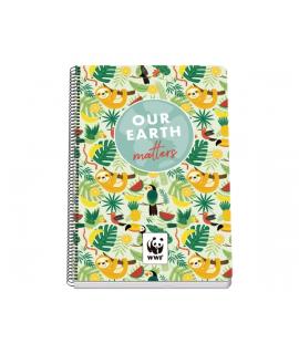 Dohe WWF Tropic Cuaderno Espiral Folio 80 Hojas Cuadricula 4mm con Margen - Tapa Rigida Impresa a todo Color y Plastificada en B
