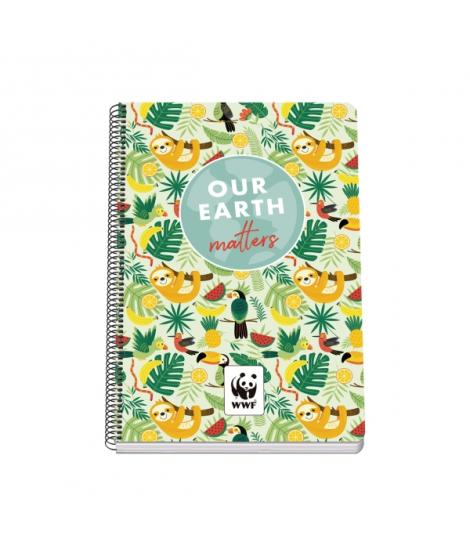 Dohe WWF Tropic Cuaderno Espiral Folio 80 Hojas Cuadricula 4mm con Margen - Tapa Rigida Impresa a todo Color y Plastificada en B
