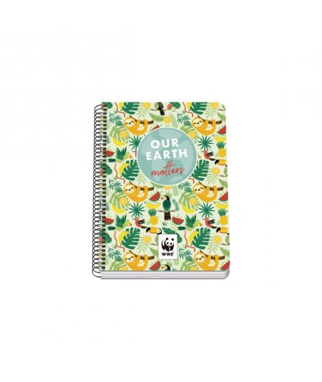 Dohe WWF Tropic Cuaderno Espiral A5 80 Hojas Cuadricula 4mm con Margen - Tapa Rigida Impresa a todo Color y Plastificada en Bril